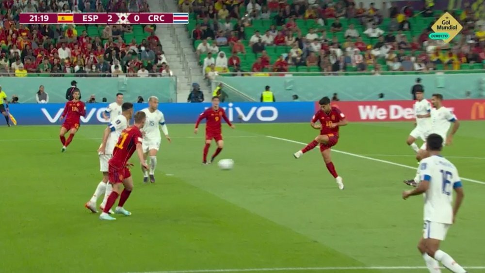 Asensio puso el 2-0 para España. Captura/GolMundial