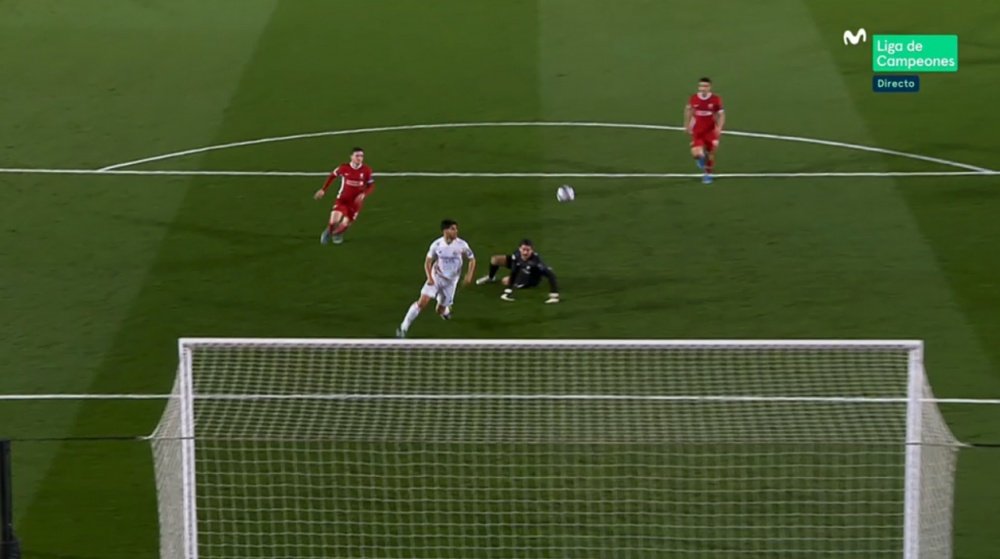 Alexander-Arnold put the second goal on a plate for Asensio. Screenshot/MovistarLigadeCampeones