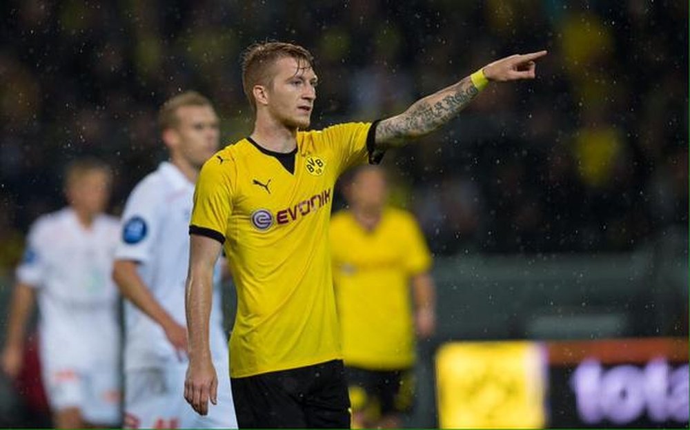 Marco Reus, of Borussia Dortmund, scoring a hattrick last night against Odd Grenland. Twitter