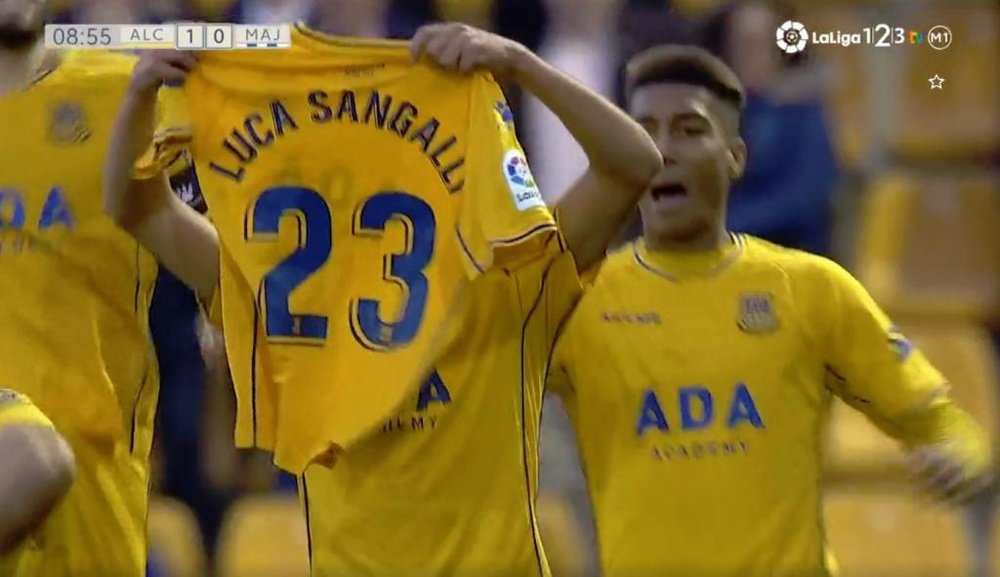 Marco Sangalli dedicated the goal to his brother, Luca. Screenshot/Liga123TV