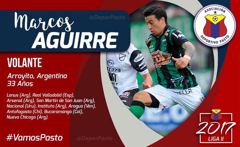 Marcos Aguirre, nuevo jugador de Deportivo Pasto. DeporPasto