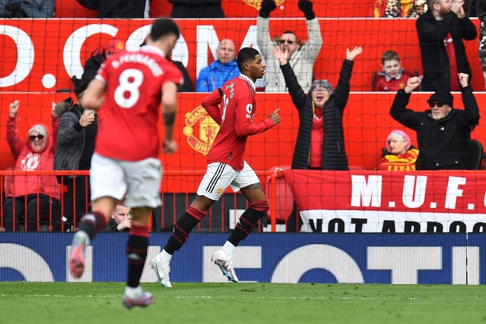 Marcus Rashford scored a brace in Man Utd's 3-0 win over Leicester. AFP