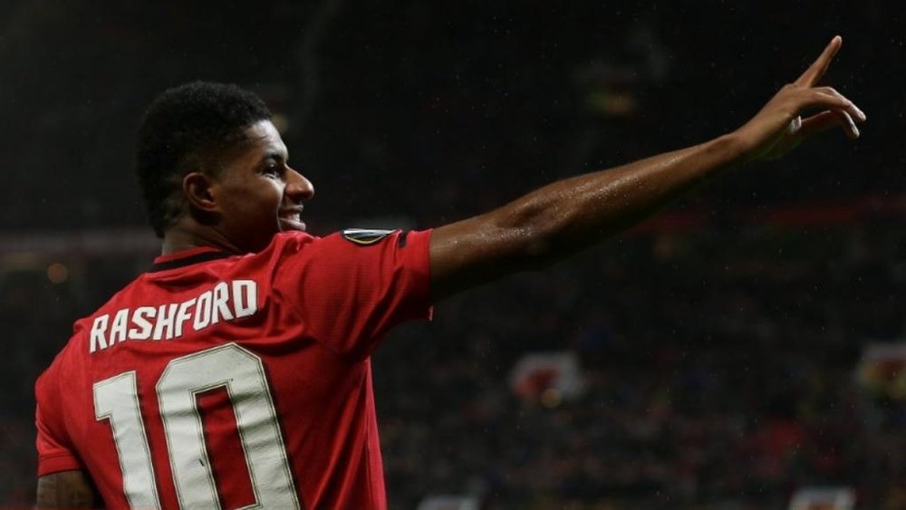 Marcus Rashford celebrating his goal. Twitter/ManUtd