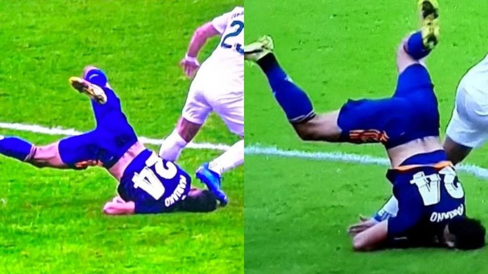 Mariano fell on his face. Screenshot/MovistarLaLiga
