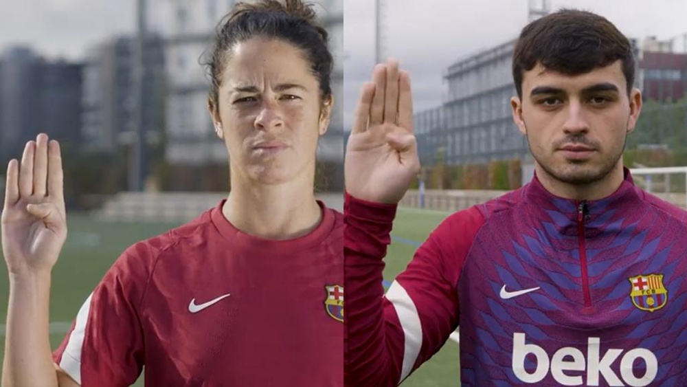 Marta Torrejón y Pedri, parte del vídeo. Capturas/FCBarcelona