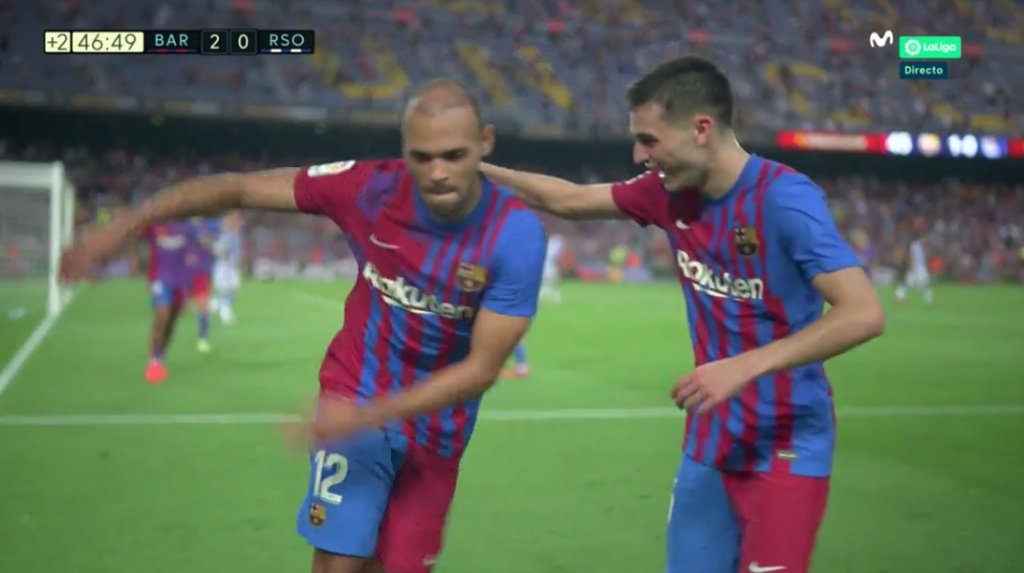 Braithwaite put Barcelona 2-0 up against Real Sociedad. Screenshot/Movistar+LaLiga