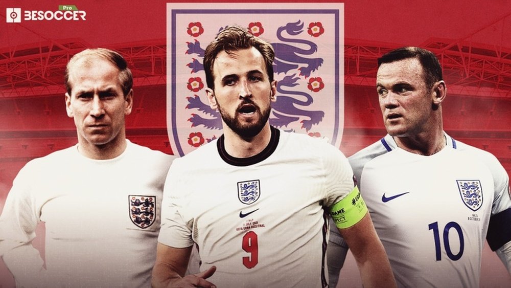 Wayne Rooney, Bobbie Charlton y Harry Kane, máximos goleadores de Inglaterra. BeSoccer Pro