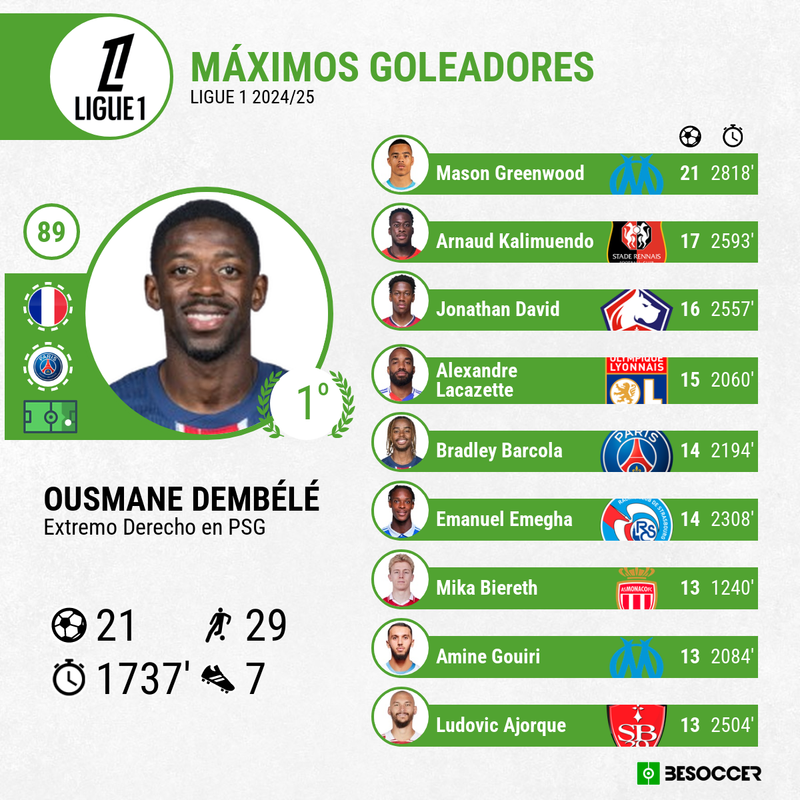 Máximos goleadores de la Ligue 1