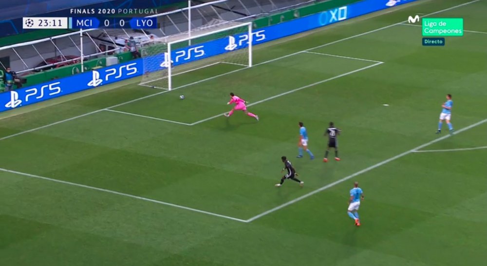 Lyon went in front against City. Screenshot/MovistarLigadeCampeones