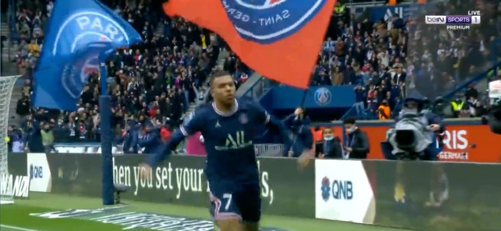 Mbappé anotó el primer gol del PSG ante el Girondins de Burdeos. Captura/beINSports
