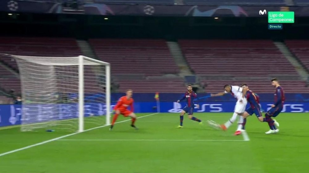 Mbappe beat Ter Stegen at the Camp Nou. Screenshot/MovistarLigadeCampeones