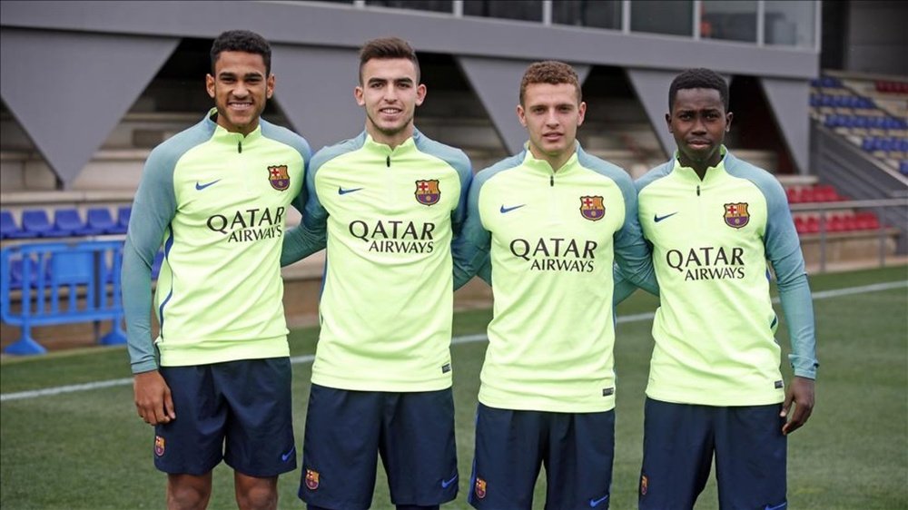 Mboula, Oriol Rey, Tur y Alasana, los cuatro juveniles que entrenaron el lunes 23 de enero con el primer equipo azulgrana. FCBarcelona