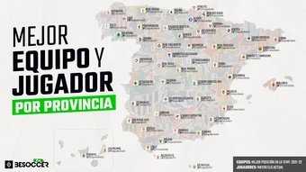 El mapa de España en la 2021-22: los mejores equipos y jugadores por provincia. BeSoccer Pro