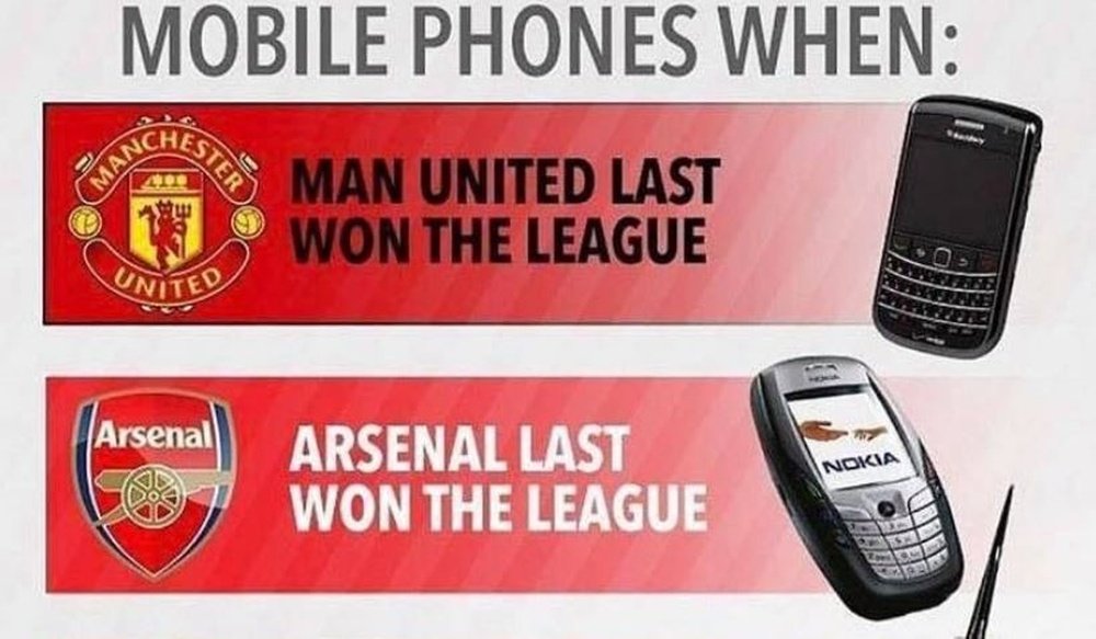 Así eran los móviles cuando United, Arsenal, Liverpool y Tottenham ganaron su última liga. Twitter
