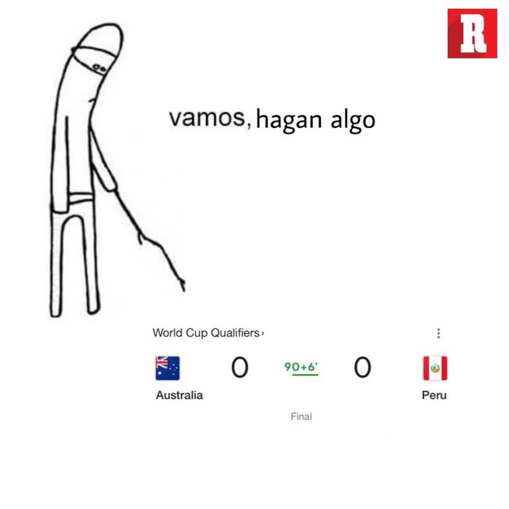 Los mejores memes del Australia-Perú de la Repesca. Twitter/Record