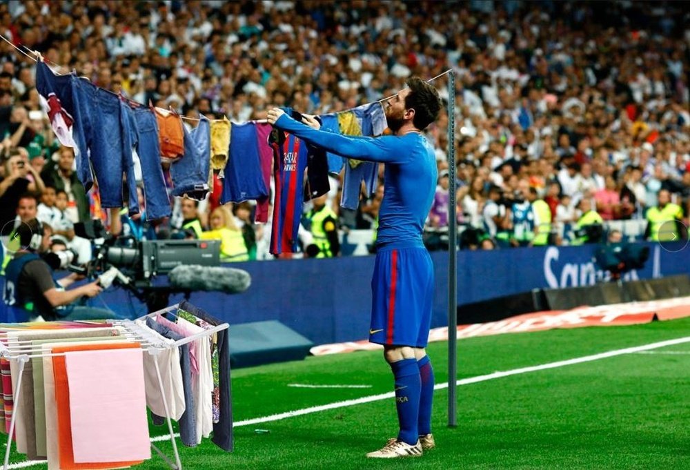 Meme Messi en étendant le linge après son but. Twitter