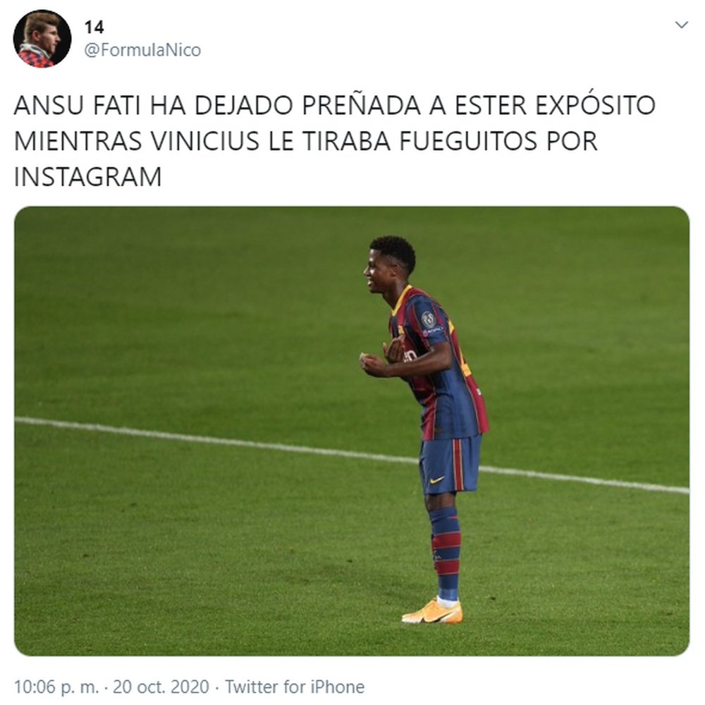 Los mejores memes del Barça-Ferencvaros. Twitter/FormulaNico