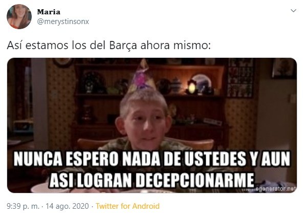 Los mejores memes del Barça-Bayern. Twitter/merystinsonx