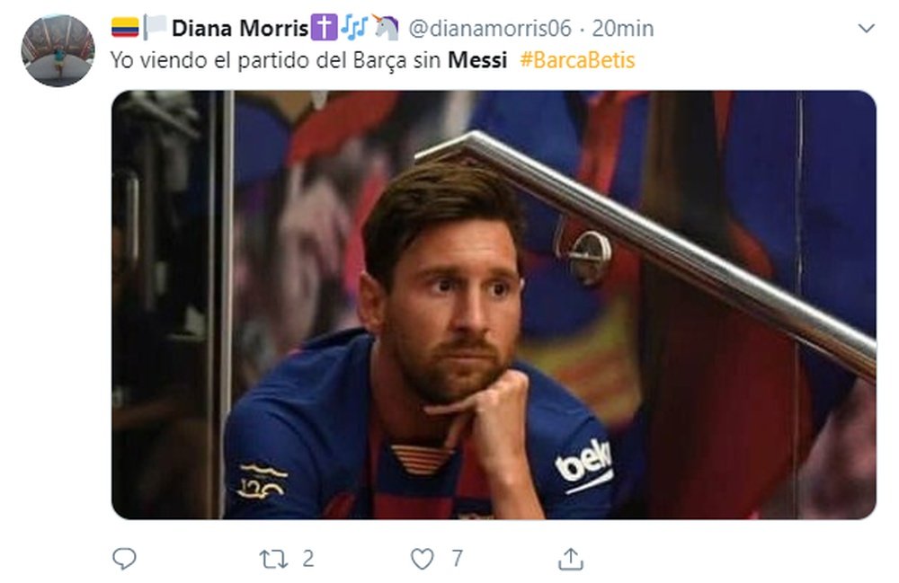 La ausencia de Messi, un 'meme' en sí misma. Twitter/dianamorris06
