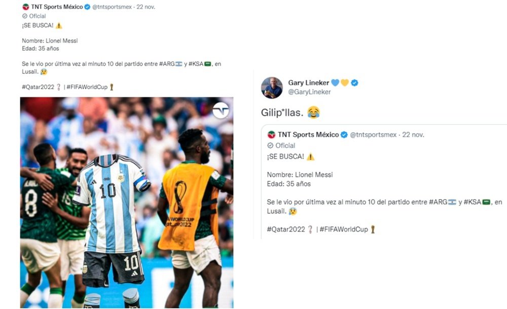 Gary Lineker recordó un meme sobre Messi. Capturas/Twitter/tntsportsmex-GaryLineker