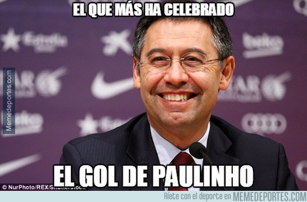 Bartomeu volvió a sonreír tras el gol de Paulinho. Memedeportes