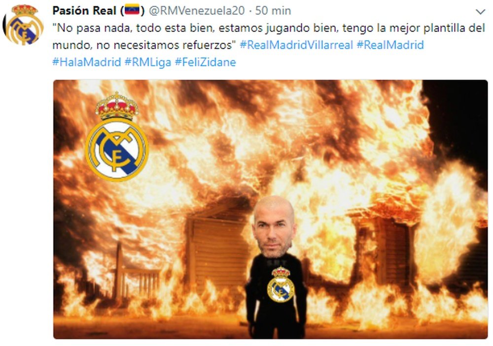 Zidane ha quedado más que cuestionado tras esta derrota. Twitter/RMVenezuela20