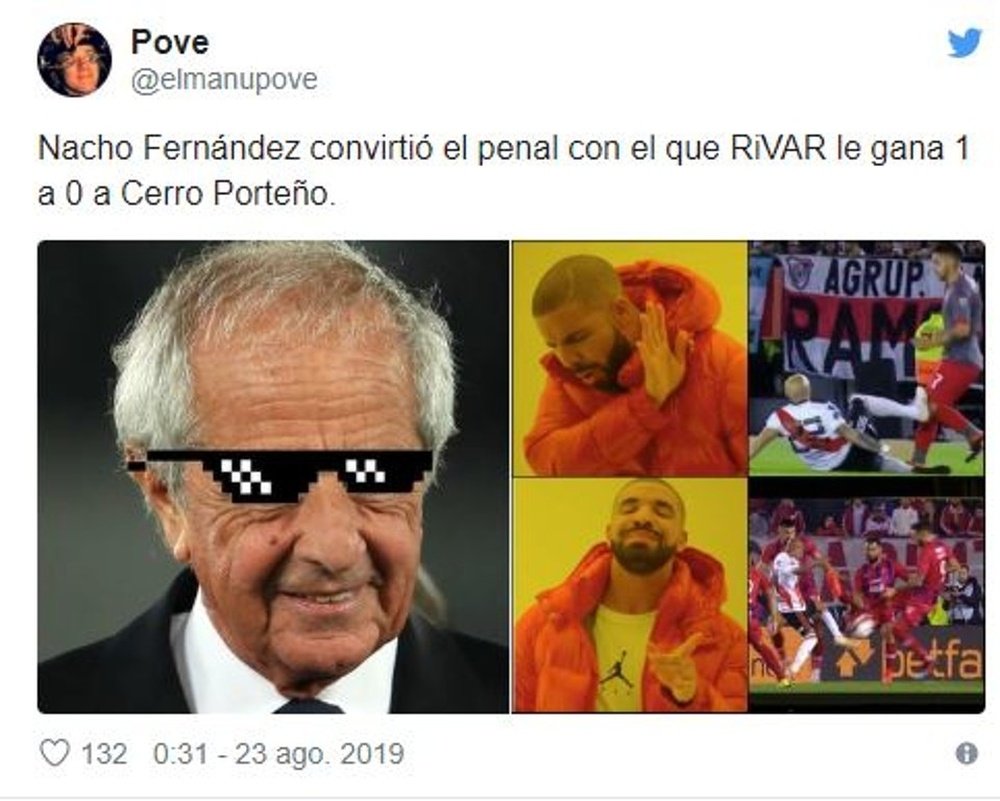 Los mejores 'memes' del River-Cerro Porteño. Twitter/elmanupove