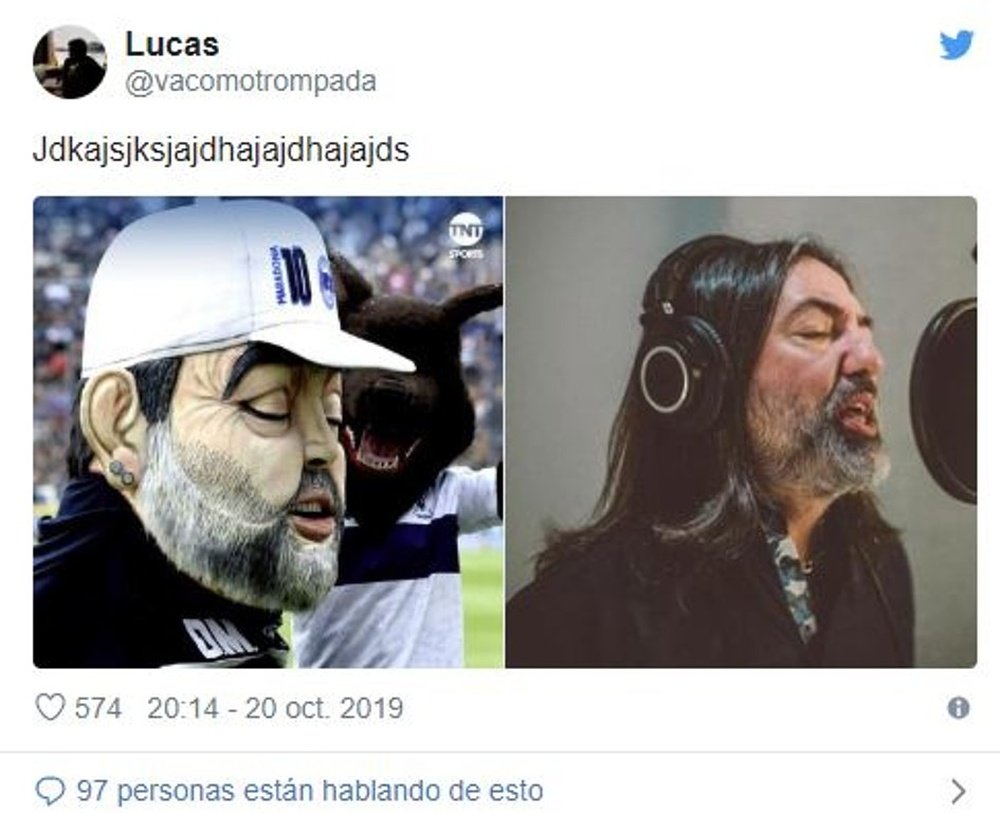 Los mejores 'memes' de la mascota de Maradona. Twitter/vacomotrompada