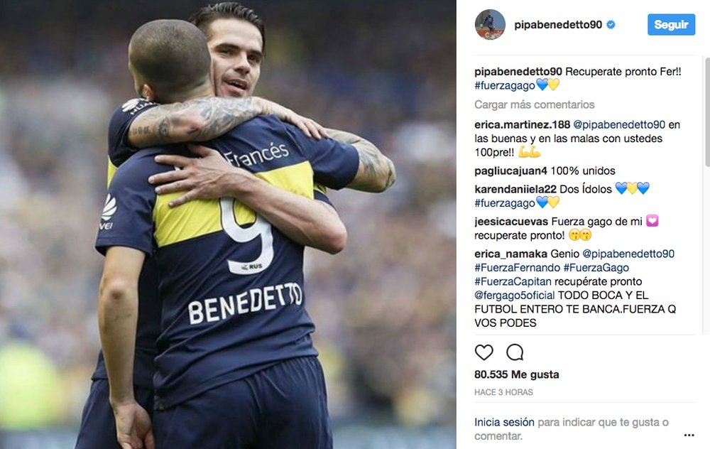 Darío Benedetto mostró su apoyo a Gago. Instagram/PipaBenedetto
