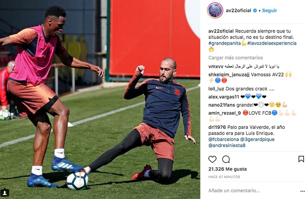 Valverde no contó con Mina para el choque contra el Valencia. Instagram/av22oficial