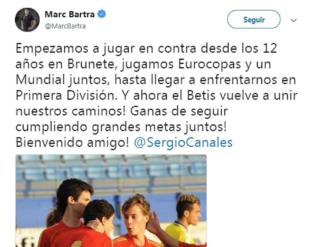 Bartra le dio la bienvenida a Canales. Twitter/MarcBartra