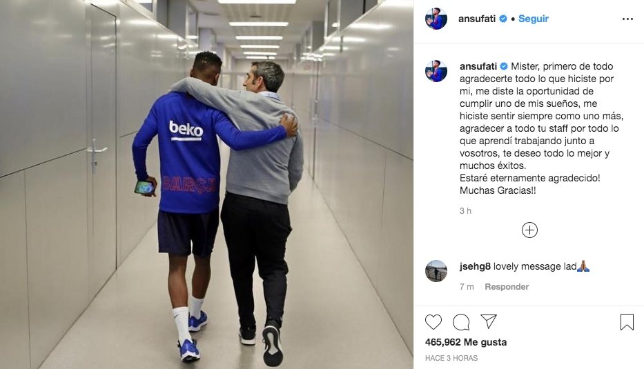 Algunos futbolistas se despidieron de Valverde en redes sociales. Instagram/ansufati