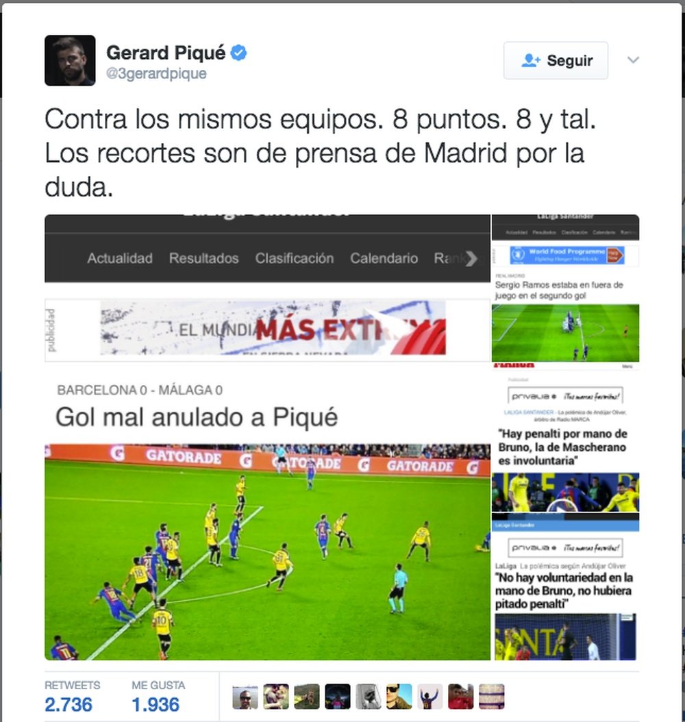Le message de Gérard Piqué. Twitter
