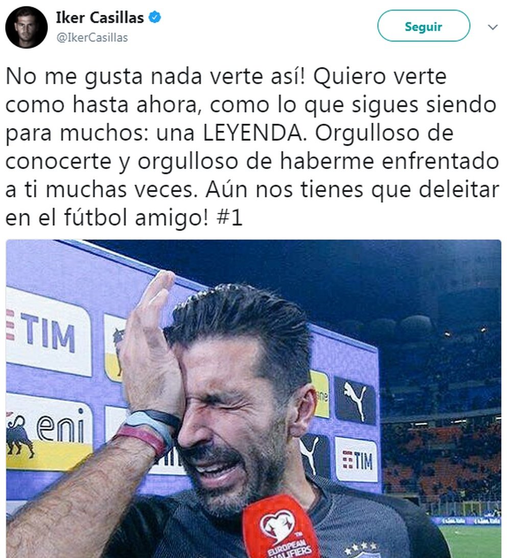 Casillas le mandó un mensaje a Buffon. Twitter/IkerCasillas