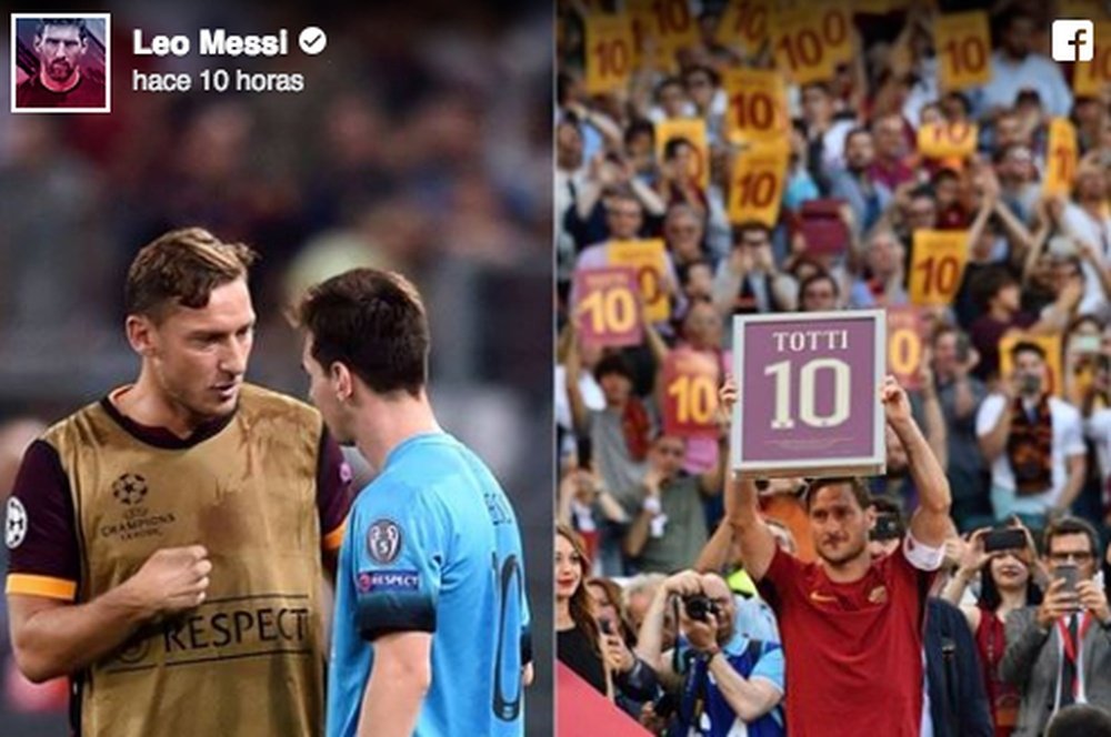 Messi deixou mensagem a Totti nas redes sociais. Facebook/LeoMessi