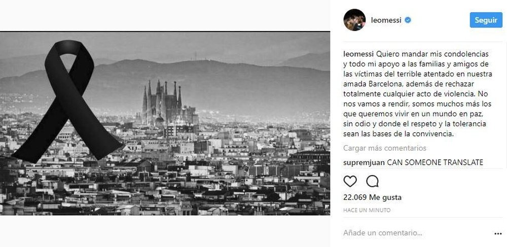 Messi compartió un sentido texto para condenar el acto terrorista. LeoMessi