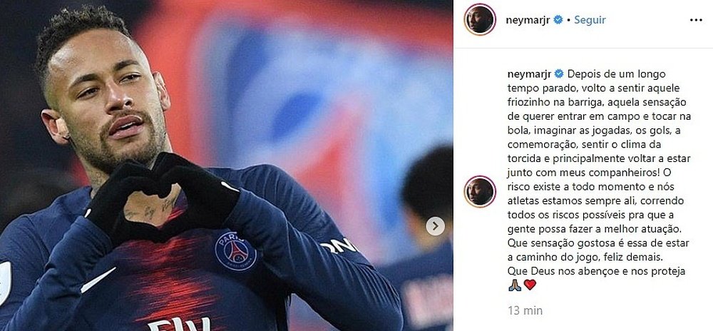 Il messaggio di Neymar prima della sfida. Instagram/NeymarJR