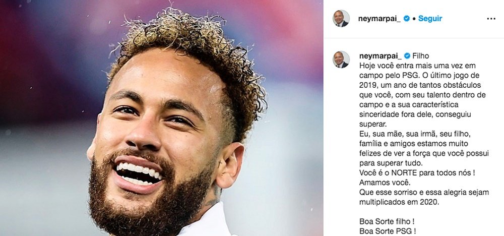 El padre de Neymar hizo balance del 2019 del delantero del PSG. Instagram/neymarpai_