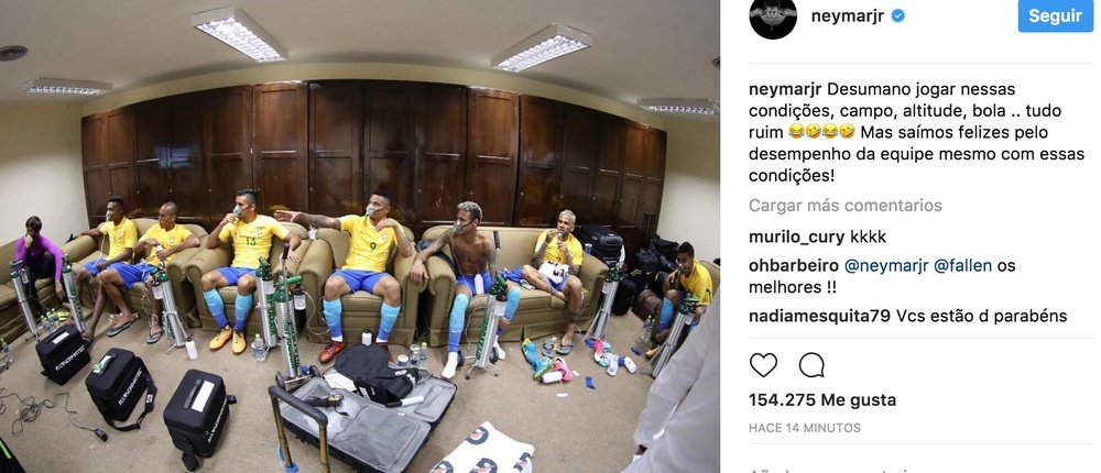 El delantero brasileño se quejó por las condiciones en las que jugó en Bolivia. Instagram/NeymarJr