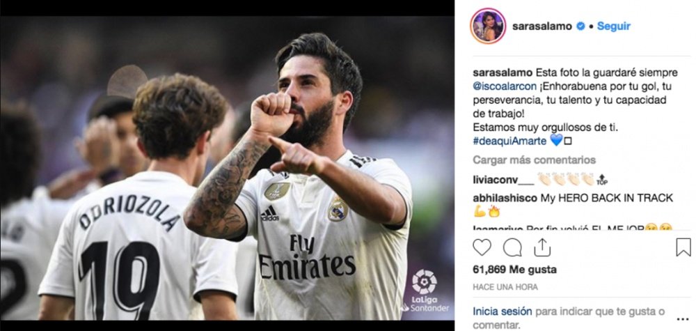 Sara Sálamo le dedicó un mensaje a su pareja. Instagram/SaraSalamo