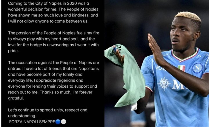 Osimhen se reconcilia com o Napoli: 