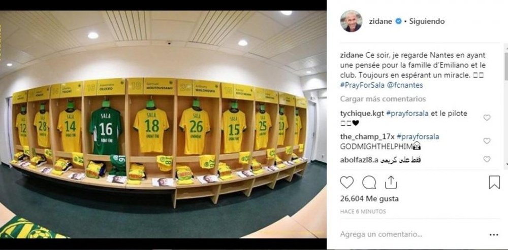 Zidane a eu une pensée pour Sala. Instagram