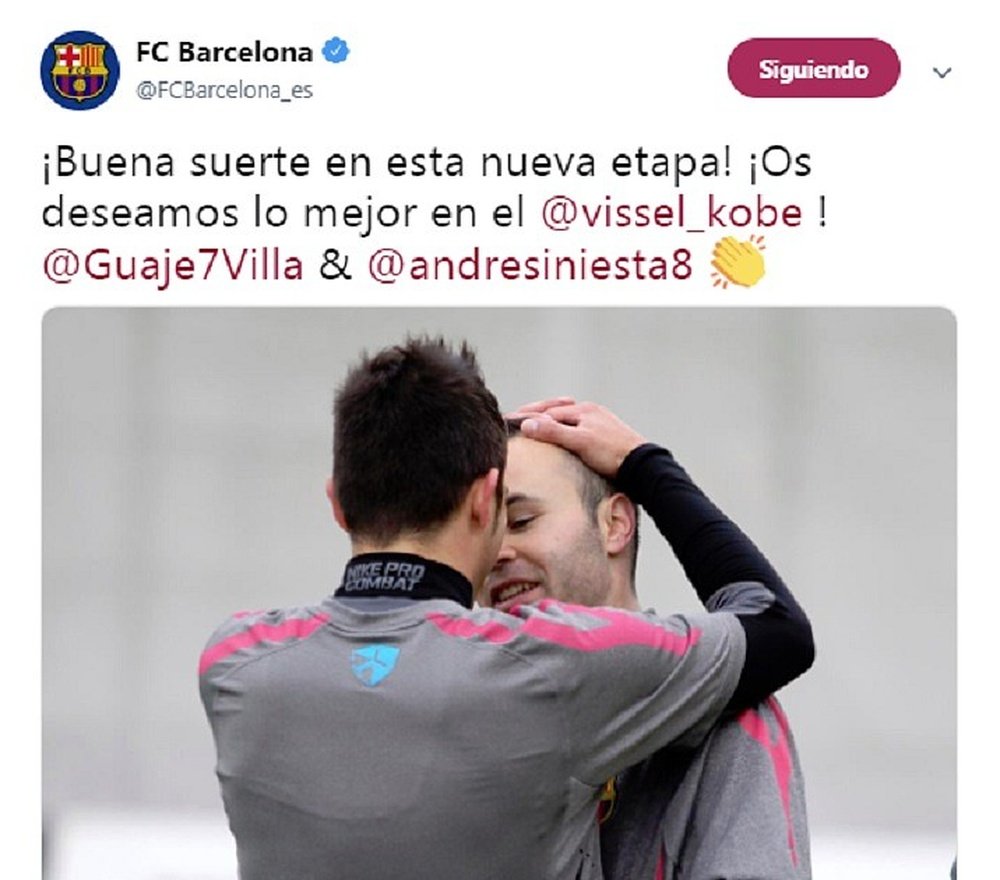 Iniesta y a Villa en el Vissel Kobe. Twitter/FCBarcelona_es