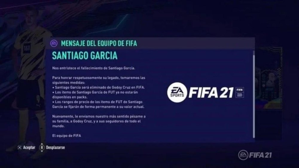 FIFA 21 eliminó al 'Morro' del juego y mandó un emotivo mensaje de despedida. Captura/easports