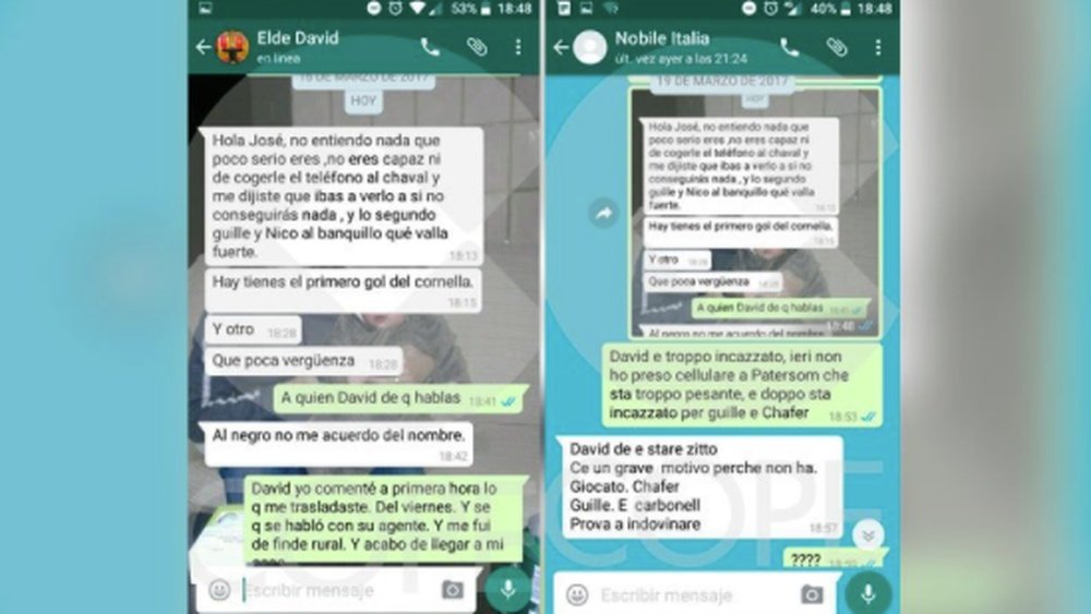 Mensajes de whatsapp intervenidos sobre el amaño. COPE