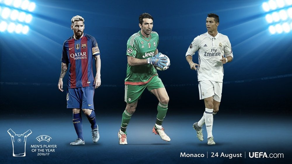 Buffon, Messi et Ronaldo, les trois nommés pour le meilleur joueur UEFA de l'année. Twitter/UEFA