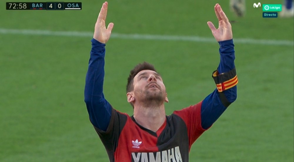 Messi le dedicó su gol a Maradona. Captura/Movistar+LaLiga
