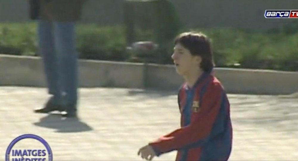 Leo Messi, playing for the Barca youth team. BarcaTV