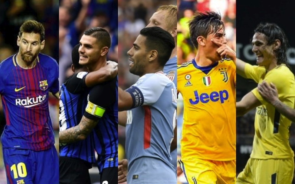 Messi, Icardi, Falcao, Dybala y Cavani, en un fotomontaje. EFE/AFP