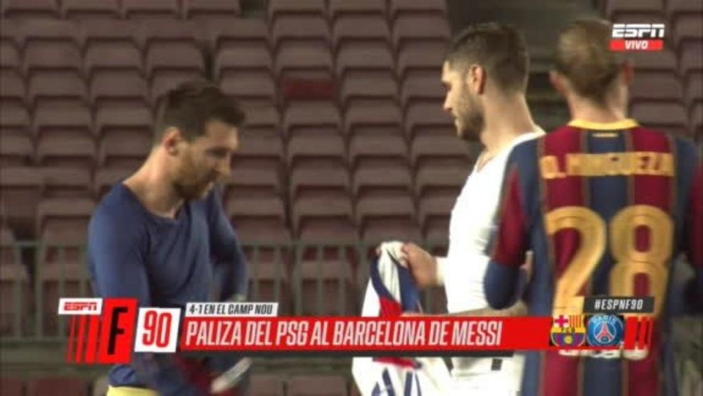 Goleada y recuerdo para toda la vida: ¡Icardi se llevó la camiseta de Messi! Captura/ESPN
